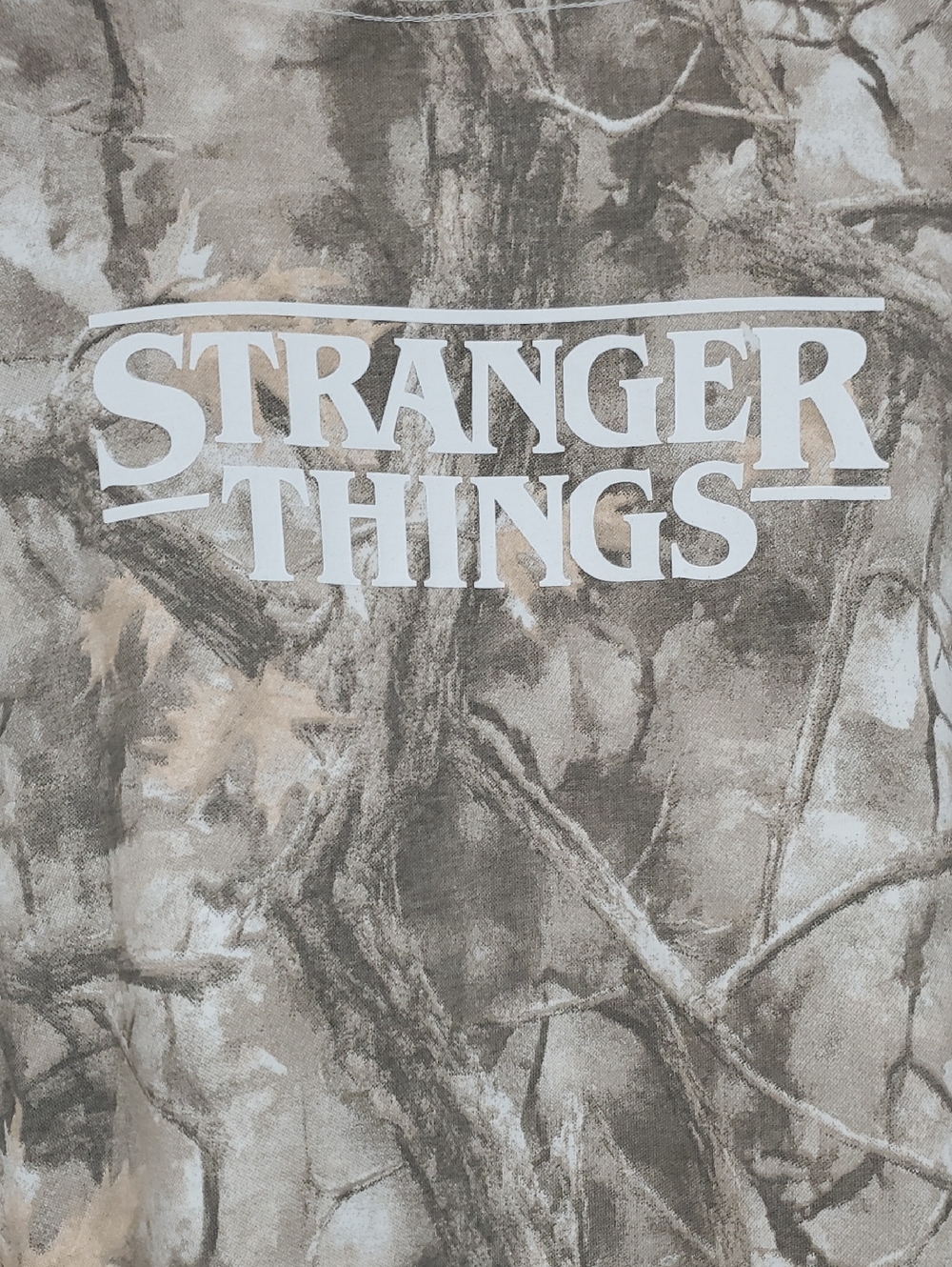 Stranger Things Men's Camo T-shirt Featuring  "Beam Me Up" Alien Graphic ~ Brown